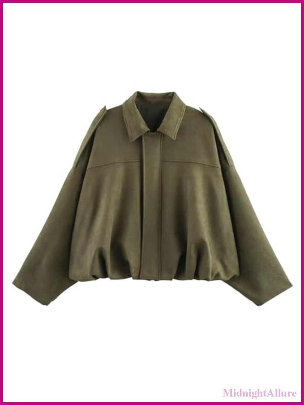 Faux Suede Bomber Jacket Lightweight Batwing Long Sleeve Oversized Zip Up Coat